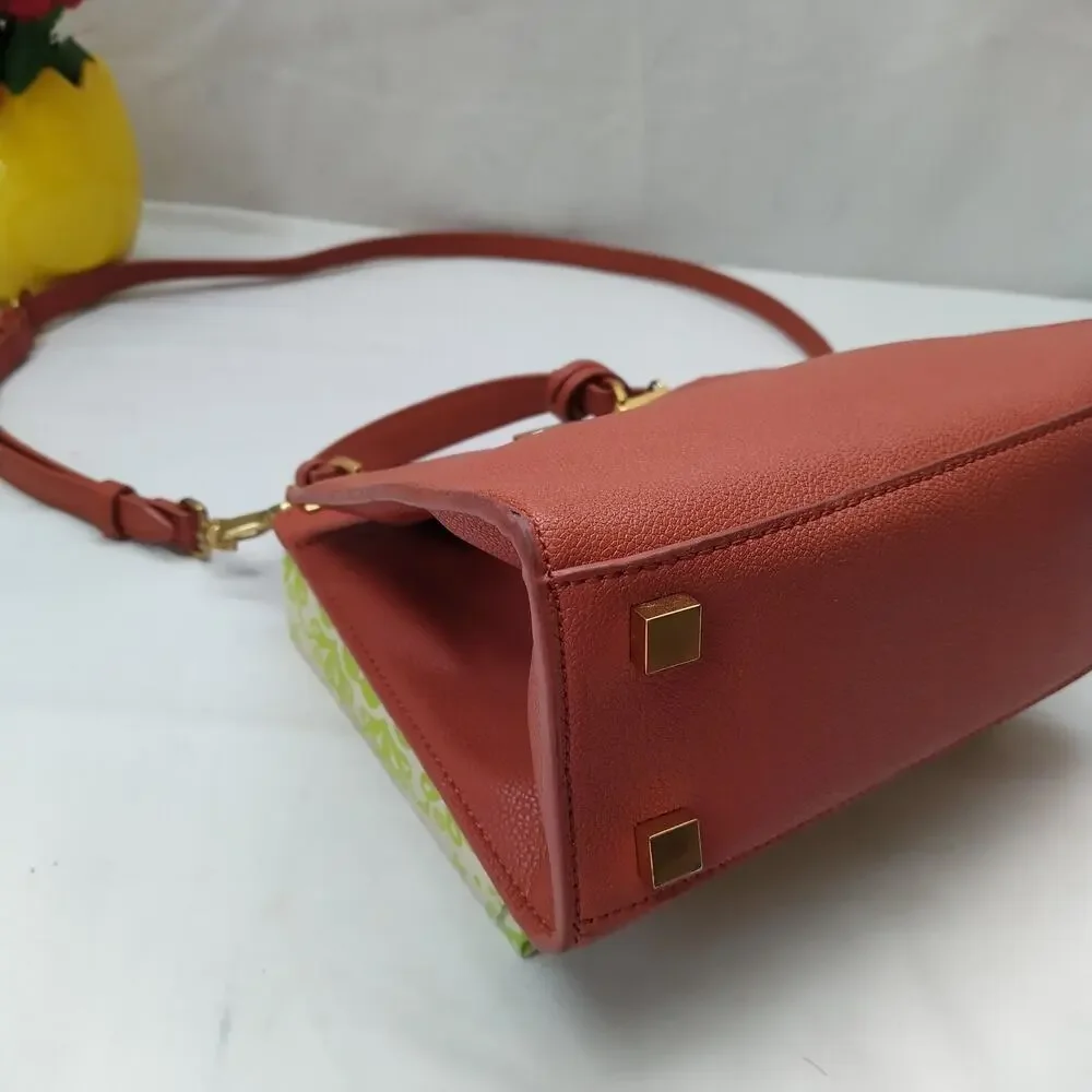 CHARLES & KEITH Orange Leather Pushlock Top Handle Satchel Crossbody Bag